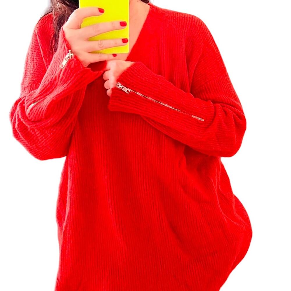 Ellos Oversized Neon Red Orange Sweater